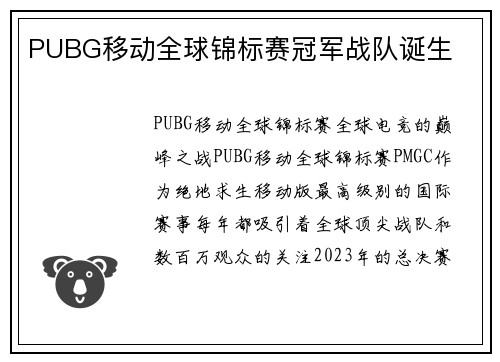 PUBG移动全球锦标赛冠军战队诞生