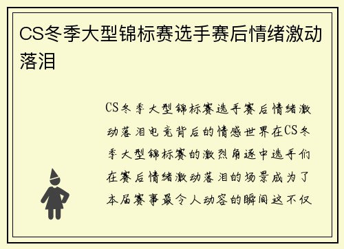 CS冬季大型锦标赛选手赛后情绪激动落泪