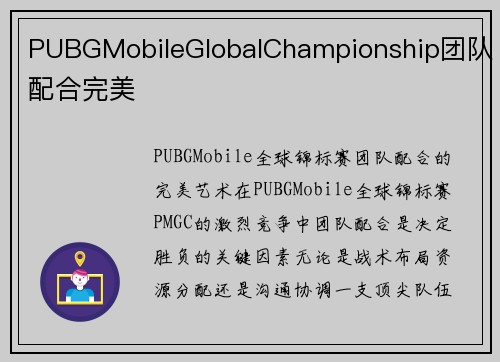 PUBGMobileGlobalChampionship团队配合完美