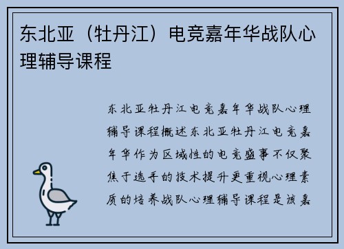 东北亚（牡丹江）电竞嘉年华战队心理辅导课程